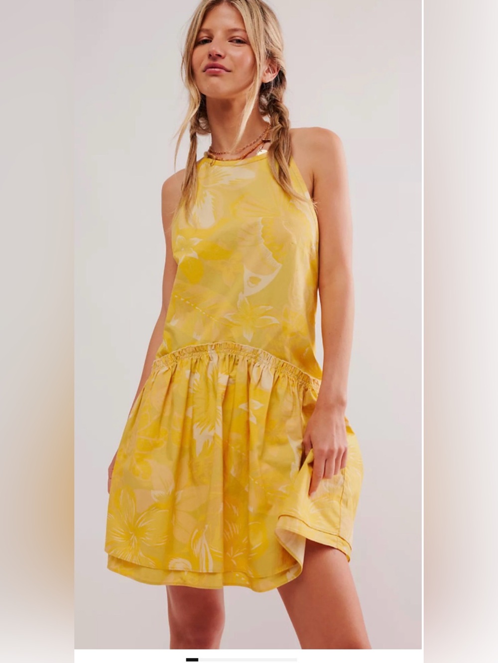 NEW FREE PEOPLE YELLOW COMBO DESERTED ISLAND SUMMER MINI DRESS SZ S
